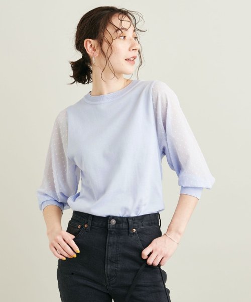 【WEB限定】by コットン楊柳 6分袖 ドッキング ニットプルオーバー －ウォッシャブル－