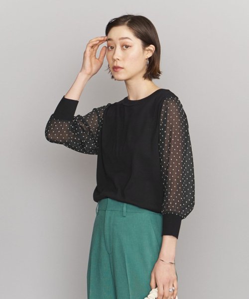 【WEB限定】by コットン楊柳 6分袖 ドッキング ニットプルオーバー －ウォッシャブル－