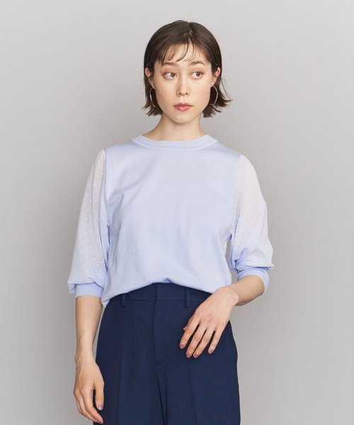 【WEB限定】by コットン楊柳 6分袖 ドッキング ニットプルオーバー －ウォッシャブル－