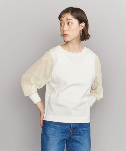 【WEB限定】by コットン楊柳 6分袖 ドッキング ニットプルオーバー －ウォッシャブル－
