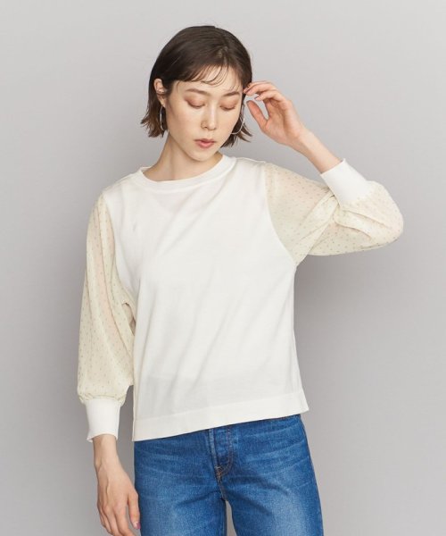 【WEB限定】by コットン楊柳 6分袖 ドッキング ニットプルオーバー －ウォッシャブル－