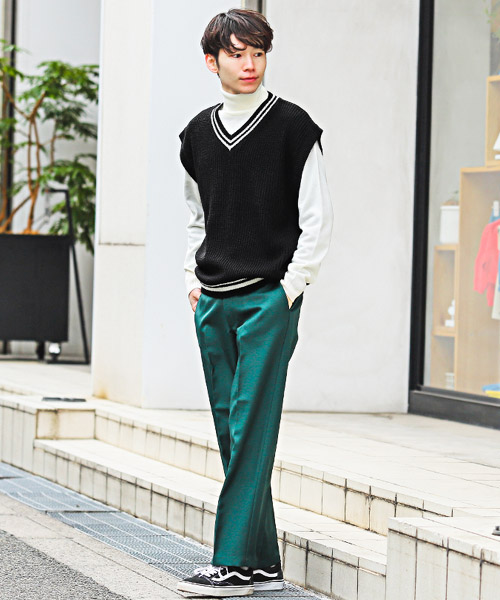ラグスタイル LUXSTYLE ライン入りVネックニットベスト/ニット