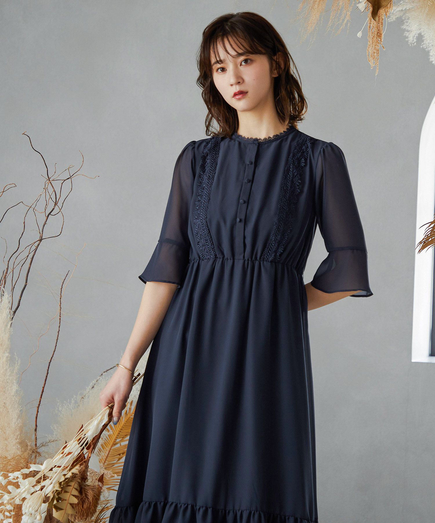ニアナ niana 2wayスナップボタンシフォンワンピースパーティー