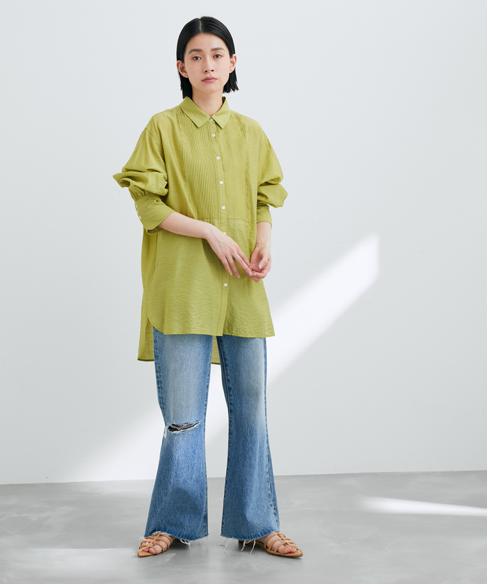アウトレット店舗・WEB限定】ピンタックブザムチュニックシャツ