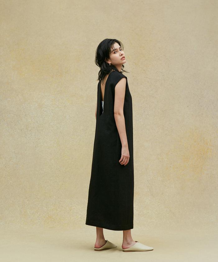 LB.02/ ナノユニバース Ｖネックワンピース　新品　ヘリンボーン セール】LB.02/シルクネップリネンVネックワンピース