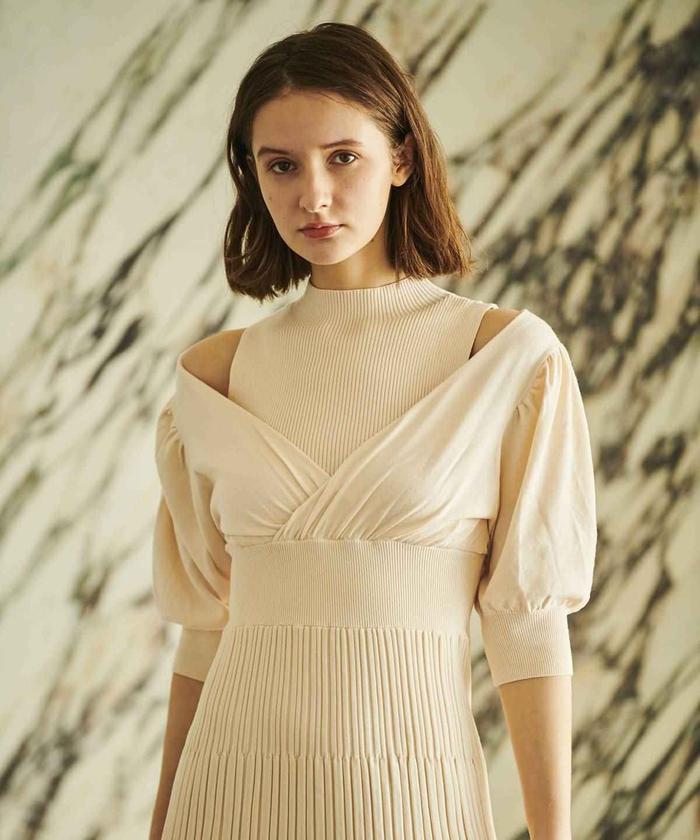 カシュクールレイヤード5分袖ニットワンピース(504593875) | AND カシュクールレイヤード5分袖ニットワンピース(504593875) | AND
