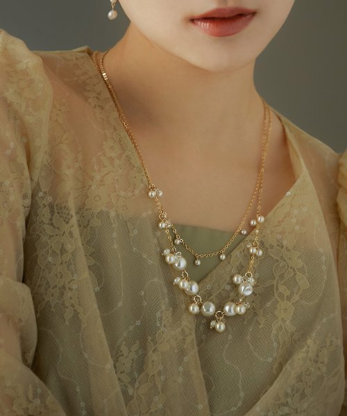 ネックレス レディース パール ビジュー 結婚式 アクセサリー 2連ネックレス パールネックレス ロング プレゼント ジュエリー ゴールド パーティー 大人 フ ニアナ Niana D Fashion
