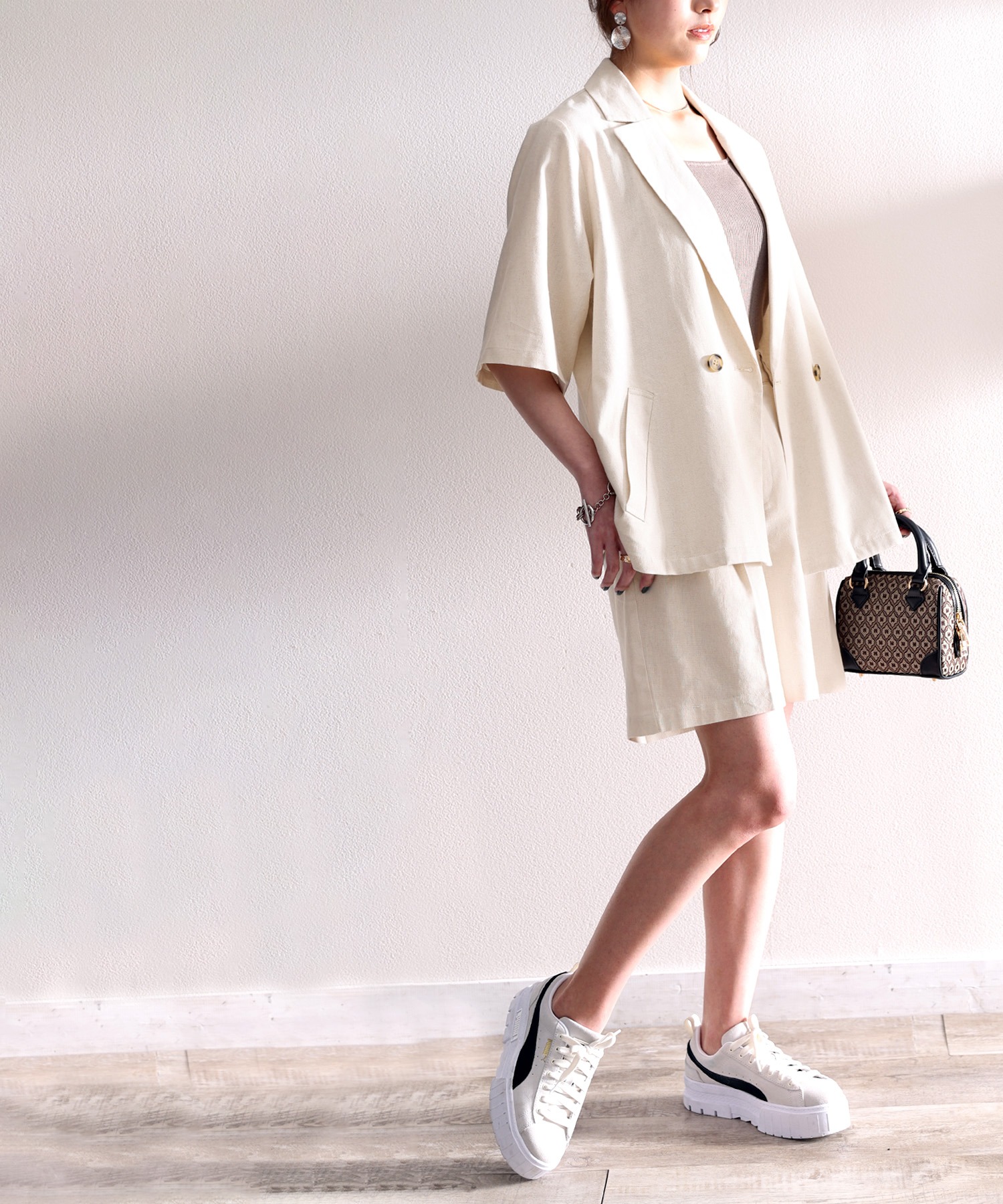 新品dressing linen リネンのサロペットスカート（LINEN COTTON