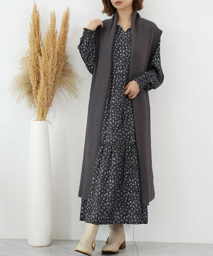フーア♡ロングジレ　ベルト付き　美品 セール 25%OFF】ドゥー ベル Doux Belle ニットジレ ロングジレ