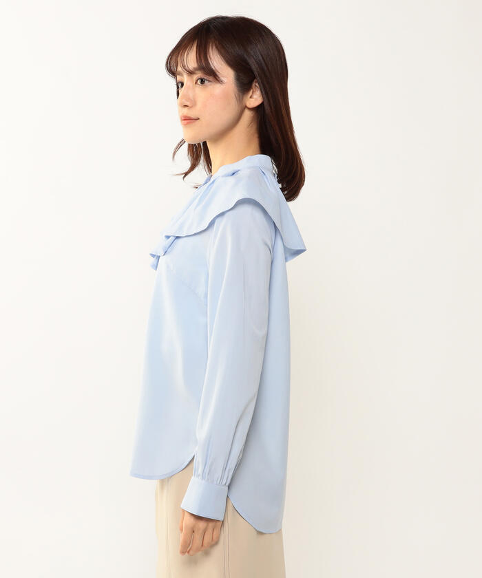 ブラウス シャツ ルミナスプリントアシンメラッフルブラウス レディース moment+ ブラウス シャツ フラワープリント半袖ラッフルスリーブ