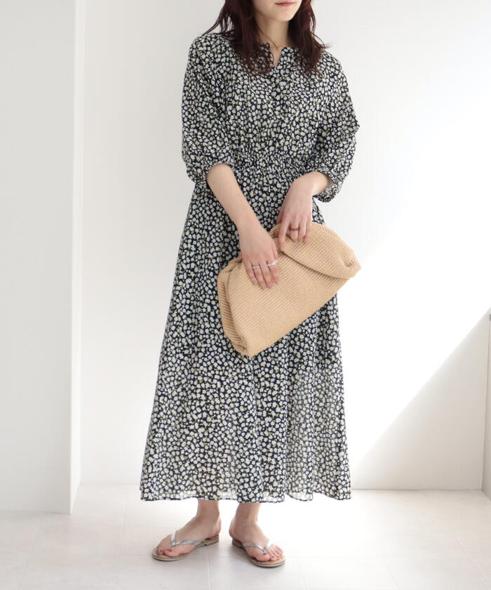 美品】proportion ニュアンス花柄シャーリングワンピース M