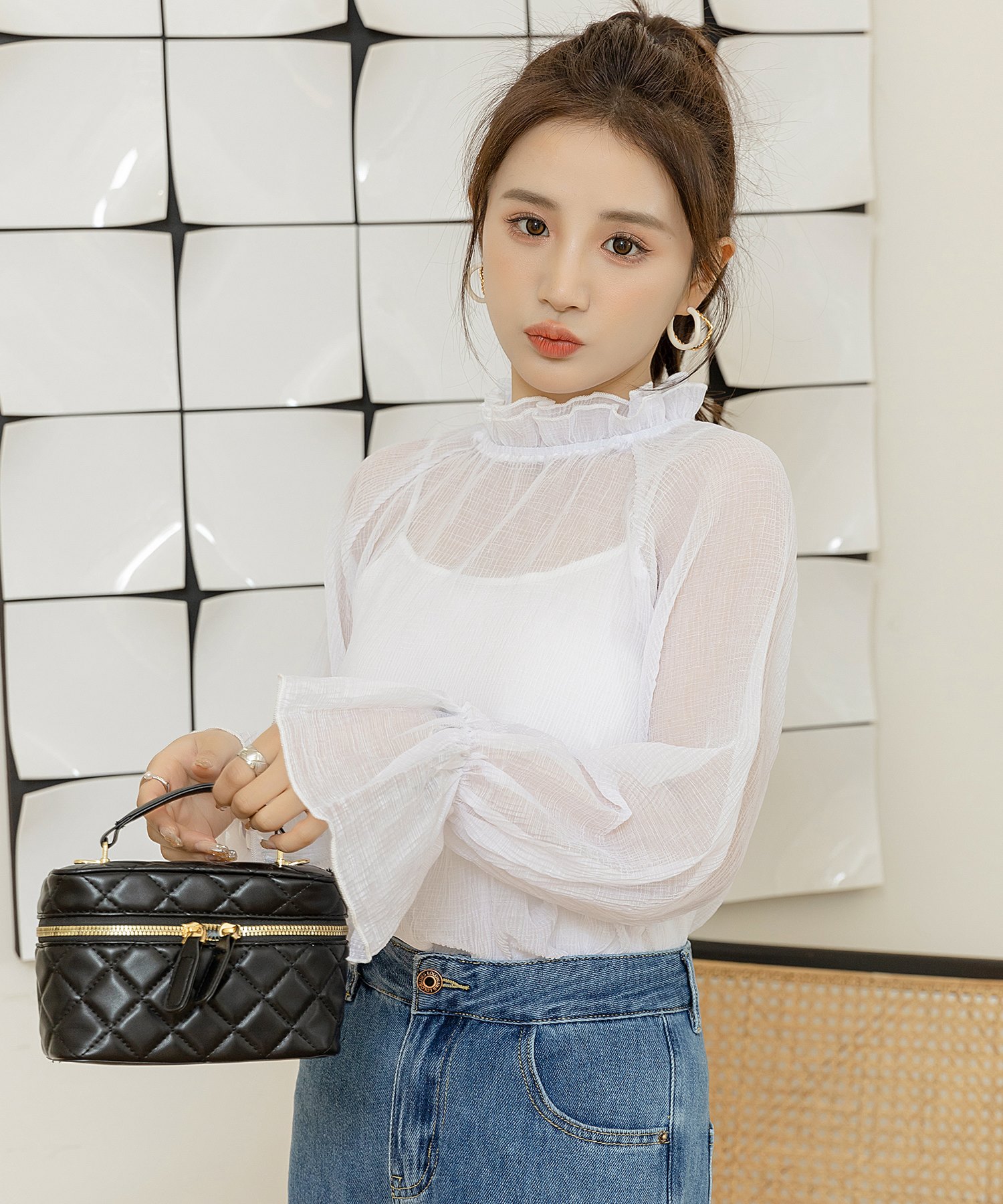 ブラウス シャツ ハイネックブラウス レディース テディショップ Teddyshop レディース シースルーフリル