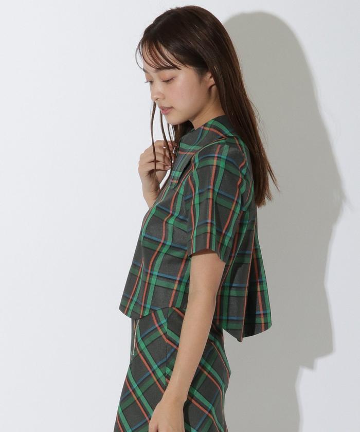 セール 50%OFF】チェック柄ラウンドヘムトップス(504610818