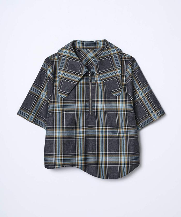 セール 50%OFF】チェック柄ラウンドヘムトップス(504610818