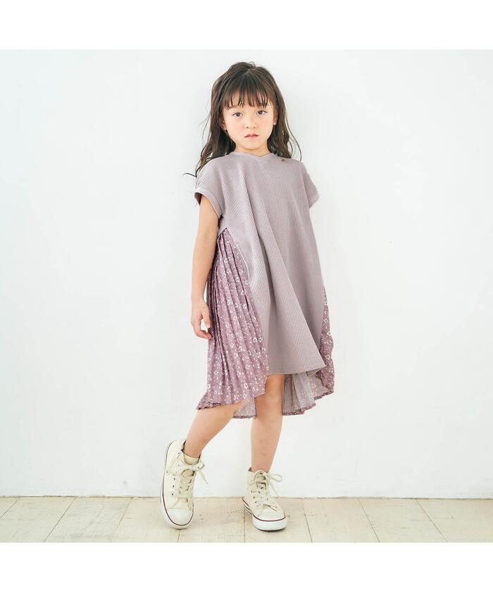 フリー【新品インポートセレクト】ワッフルプリーツ×袖シフォンプリーツワンピース シフォンプリーツワンピース/前後2way/洗える/WEB限定サイズあり