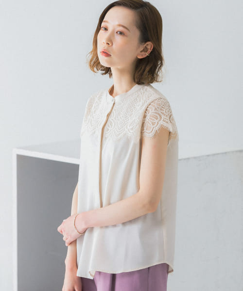 クーポン】【セール 40%OFF】ウォッシャブルヨークレースブラウス