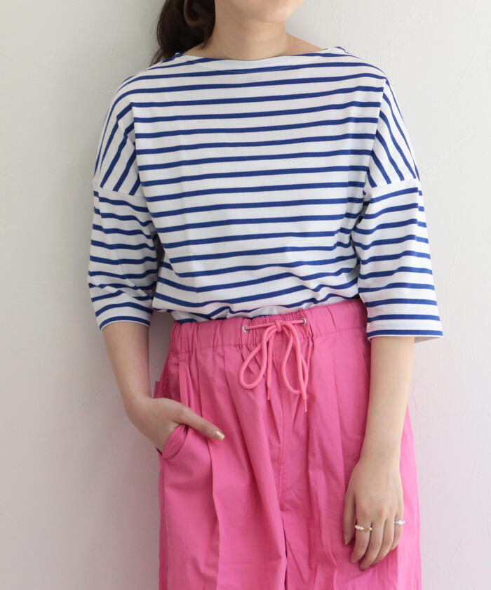 ORCIVAL/オーシバル】ドロップショルダーボーダーカットソー