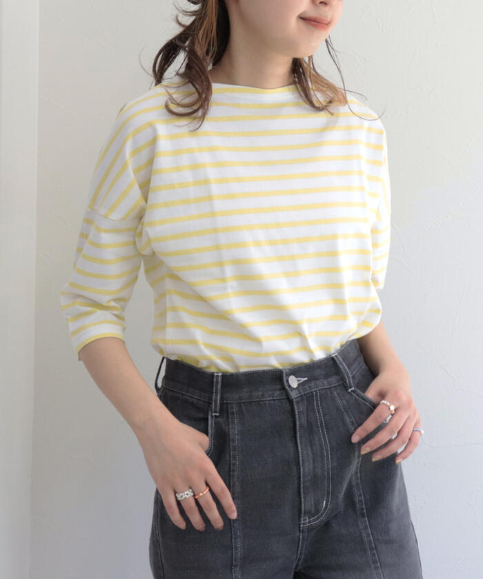 ORCIVAL/オーシバル】ドロップショルダーボーダーカットソー