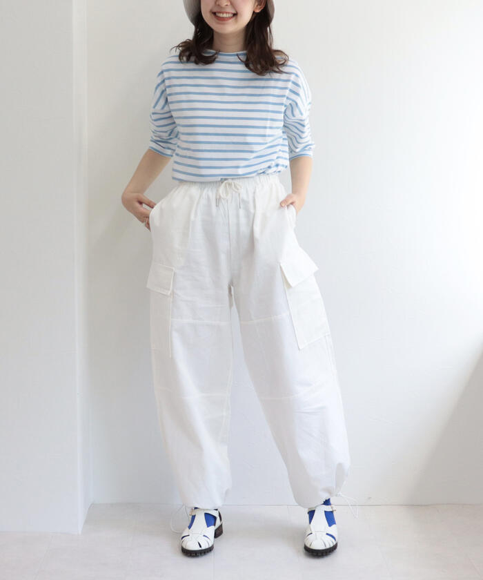 ORCIVAL/オーシバル】ドロップショルダーボーダーカットソー