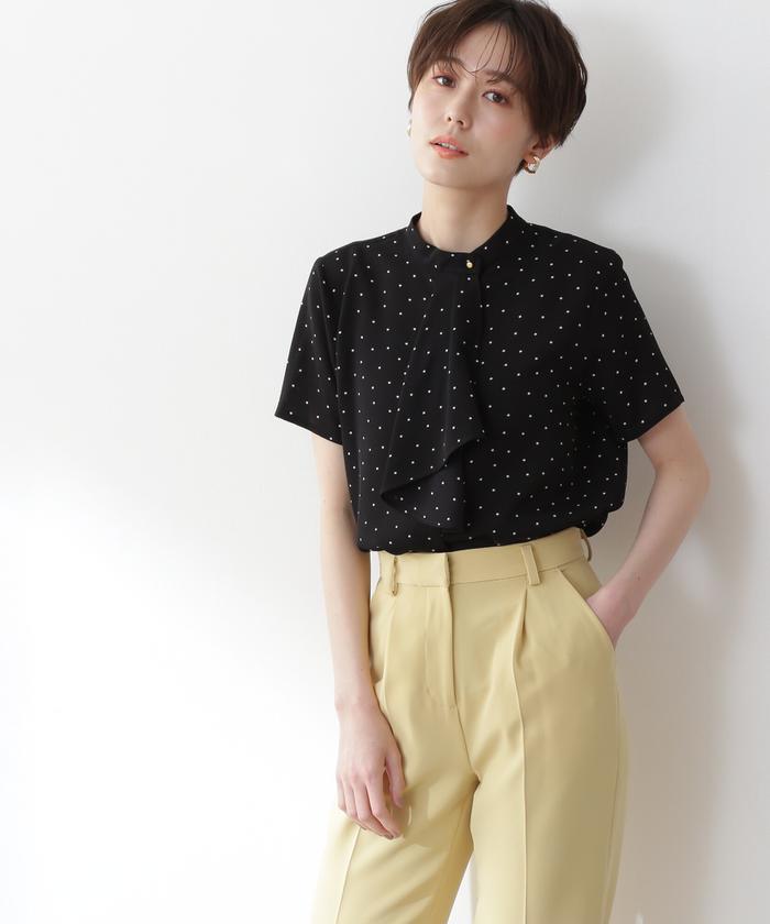 「NATURAL BEAUTY BASIC」 半袖ブラウス MEDIUM ブラック レディース ボウタイ風半袖ブラウス(504617797) | エヌナチュラルビューティ