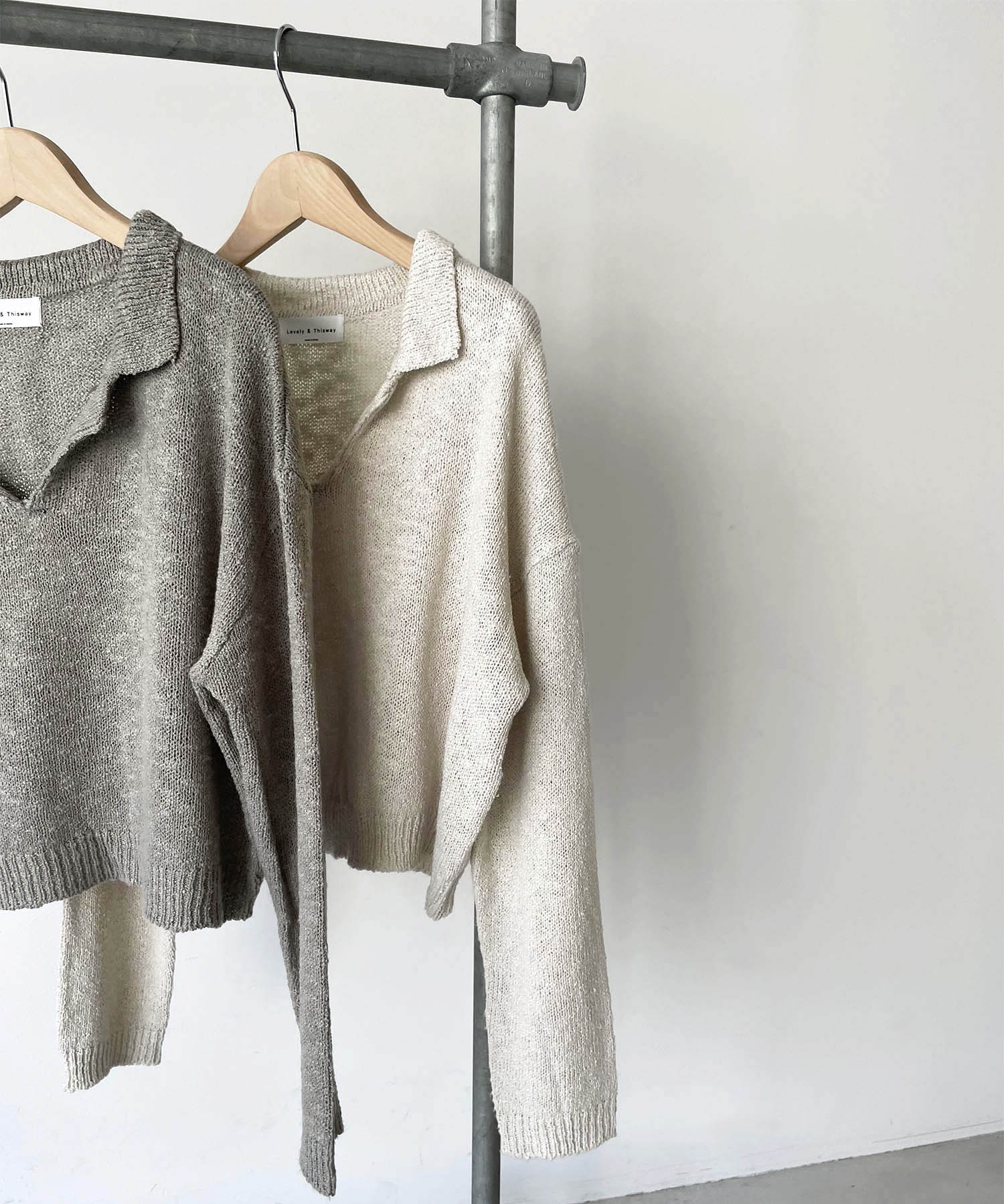 CANAL JEAN El mar ポロ襟ボーダーニット グレー キャナルジーン CANAL JEAN El mar ポロ襟ボーダーニット