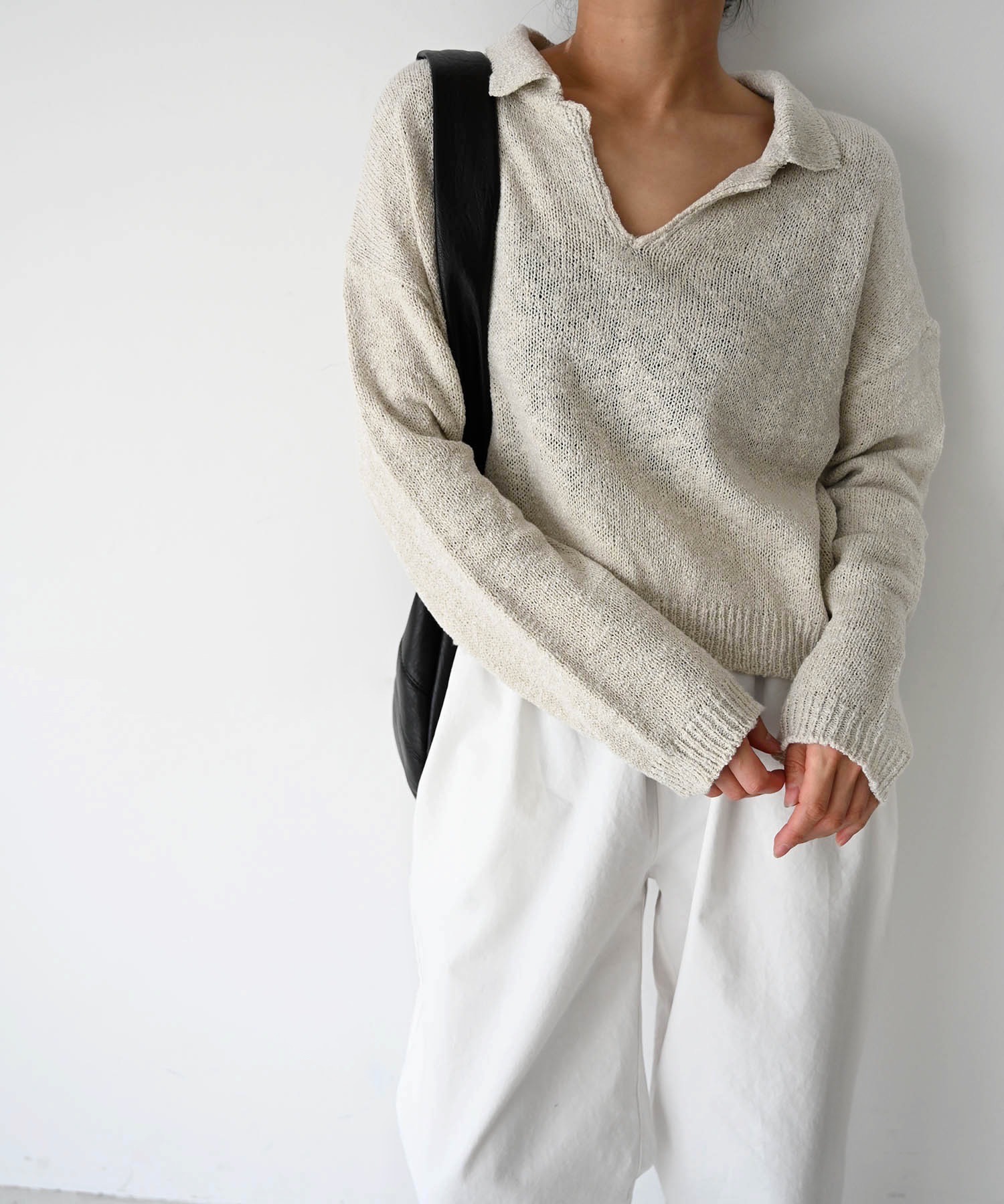 CANAL JEAN El mar ポロ襟ボーダーニット グレー キャナルジーン CANAL JEAN El mar ポロ襟ボーダーニット