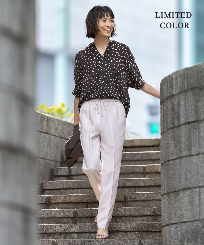 WEB限定カラーあり・洗える】Back Satin Amunzen キーネック