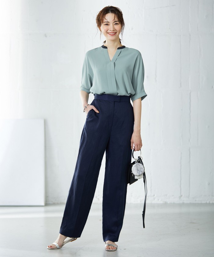 WEB限定カラーあり・洗える】Back Satin Amunzen キーネック WEB限定カラーあり・洗える】Back Satin Amunzen キーネック