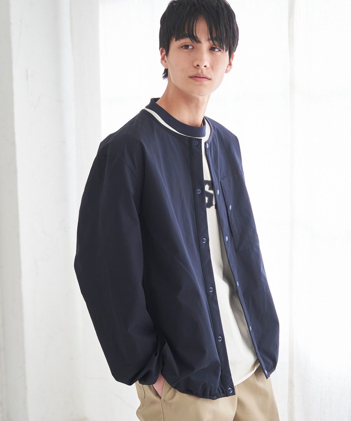 ABAHOUSE ブルゾン アウター 「ノーカラー」クルーネック ジップ