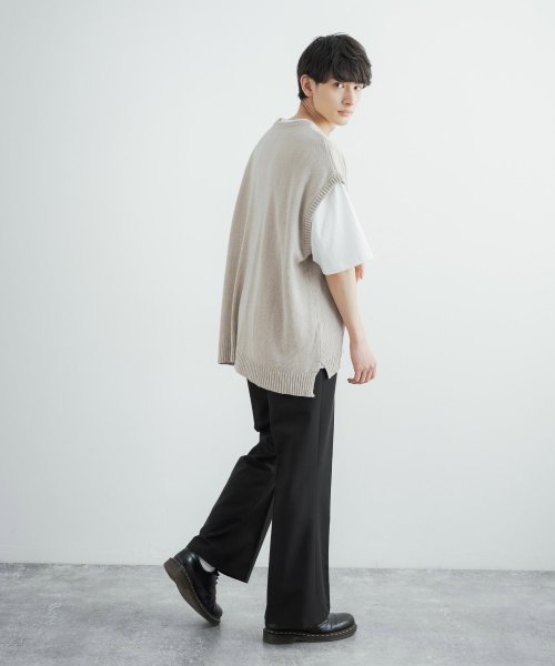 サマーニット ベスト メンズ レディース 綿麻 コットン リネン セーター ノースリーブ 重ね着 レイヤード ビッグシルエット シンプル サイドスリット キレイ ロッキーモンロー Rocky Monroe D Fashion