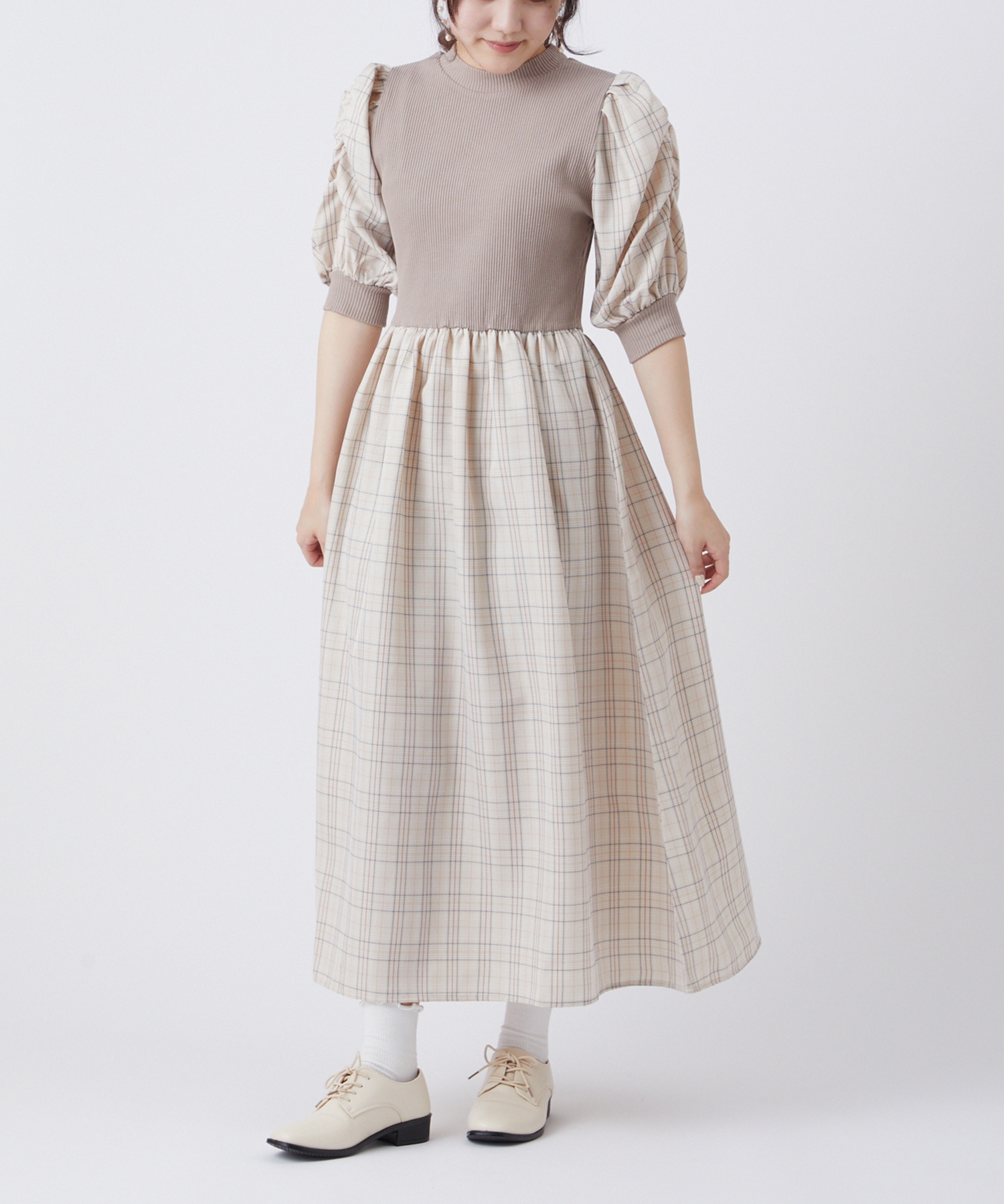 オリーブデオリーブ　ワンピース　チェック クーポン】【セール 65%OFF】配色パワショルチェックワンピース