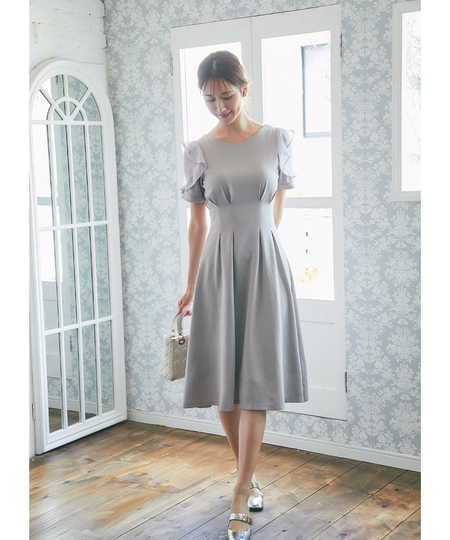 2color 】ストラップリボンサイドシャーリングレッグカバー