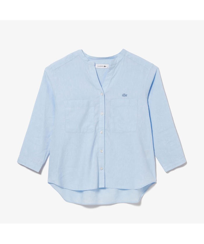 LACOSTE　リネンコットンスキッパーネックシャツ　ワニロゴ刺繍　size40 クーポン】【セール 30%OFF】ラコステ LACOSTE コットンリネン