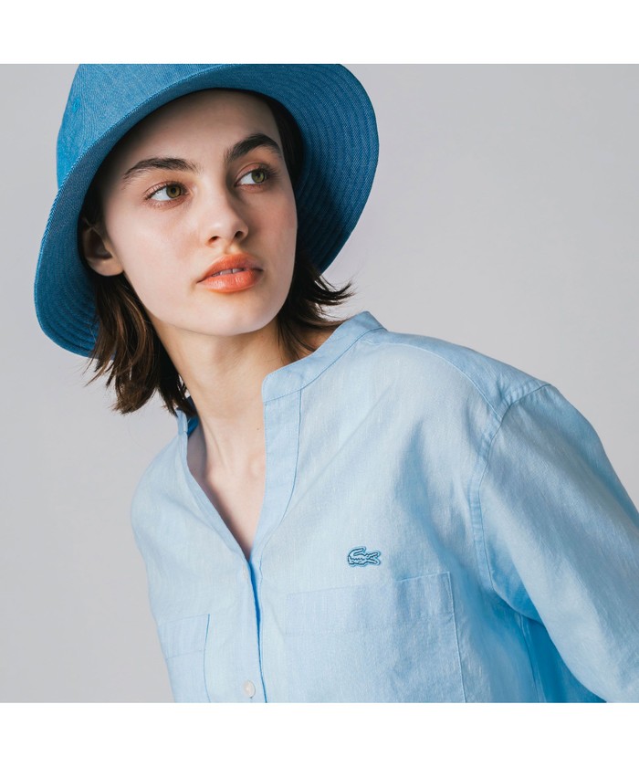 LACOSTE　リネンコットンスキッパーネックシャツ　ワニロゴ刺繍　size40 クーポン】【セール 30%OFF】ラコステ LACOSTE コットンリネン