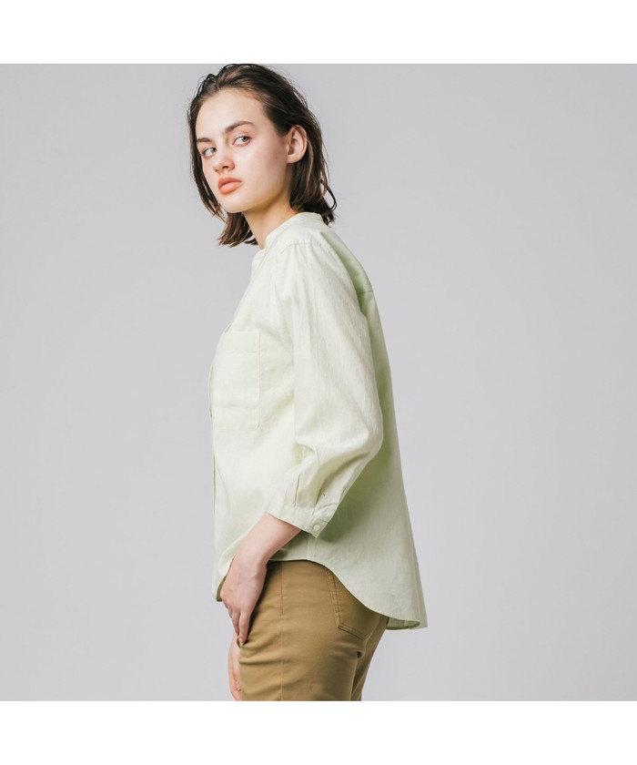 LACOSTE　リネンコットンスキッパーネックシャツ　ワニロゴ刺繍　size40 クーポン】【セール 30%OFF】ラコステ LACOSTE コットンリネン