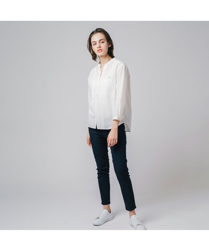 LACOSTE　リネンコットンスキッパーネックシャツ　ワニロゴ刺繍　size40 クーポン】【セール 30%OFF】ラコステ LACOSTE コットンリネン