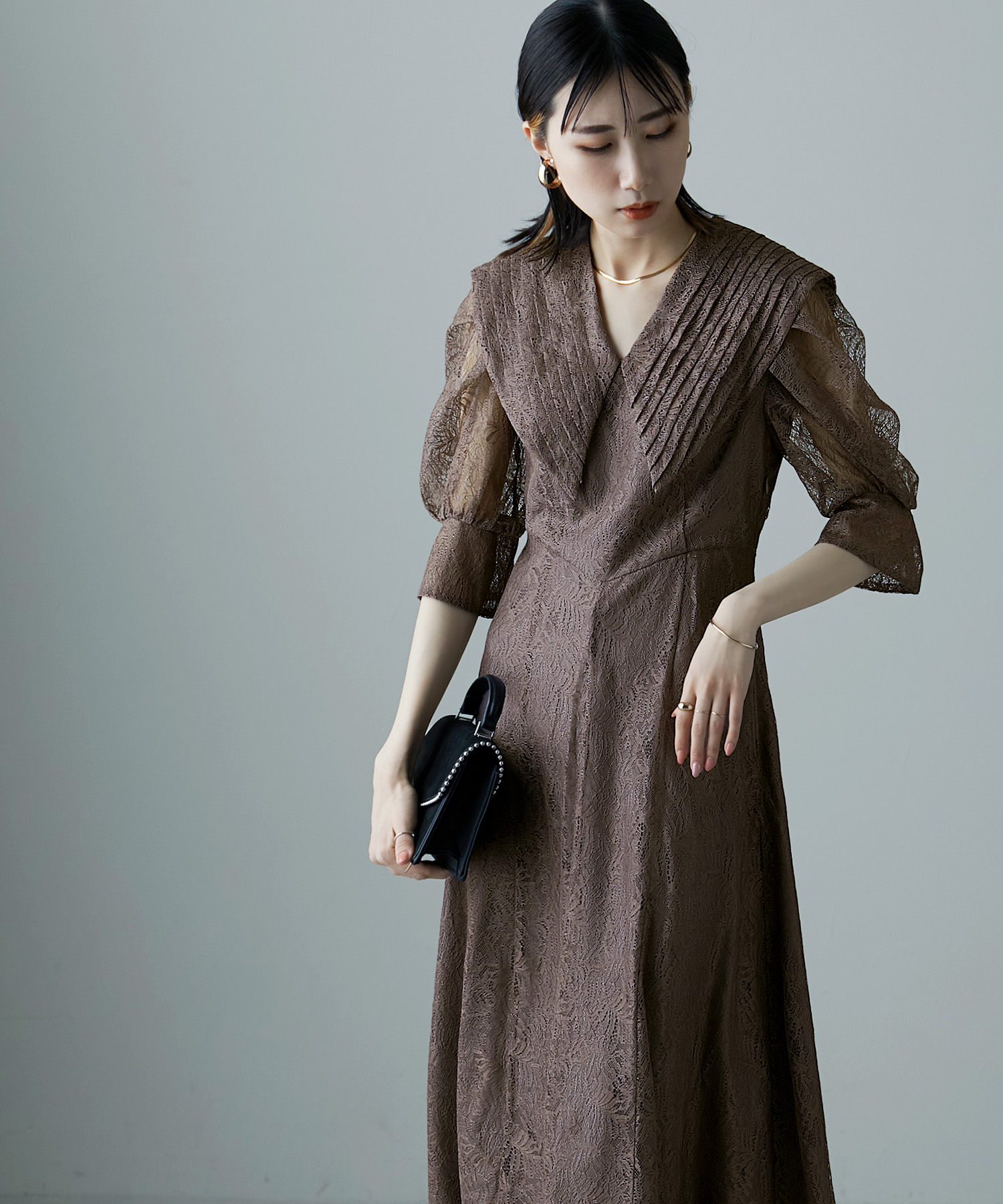 r【美品】ボンルシール ワンピース ビックカラー 結婚式 オケージョン r【美品】ボンルシール ワンピース ビックカラー 結婚式