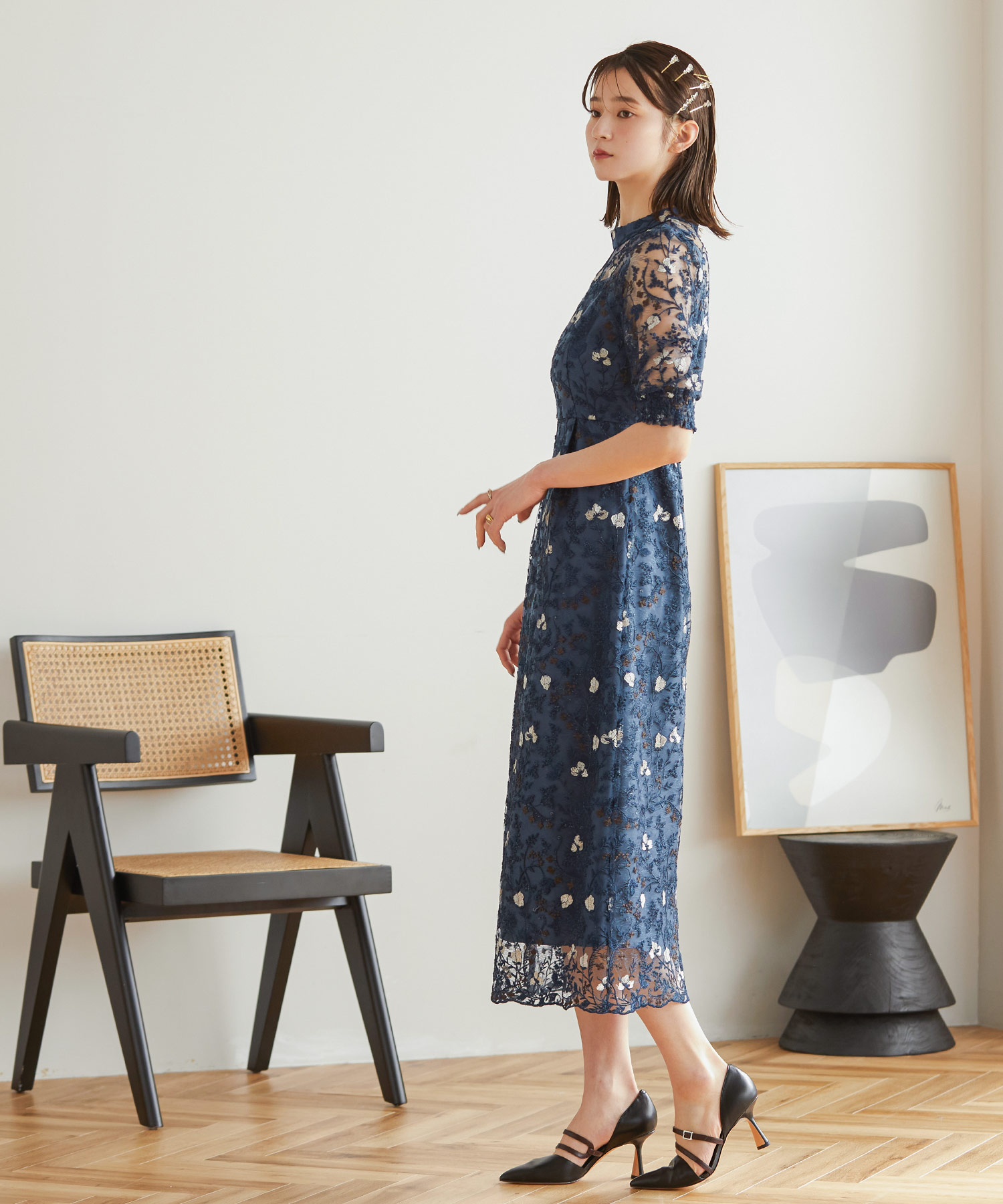 結婚式 ワンピース パーティードレス レース 総レース 刺繍 ロング丈