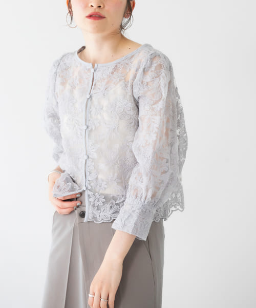トップス agu クーポン】【セール 20%OFF】オーガンジーフラワークロップド