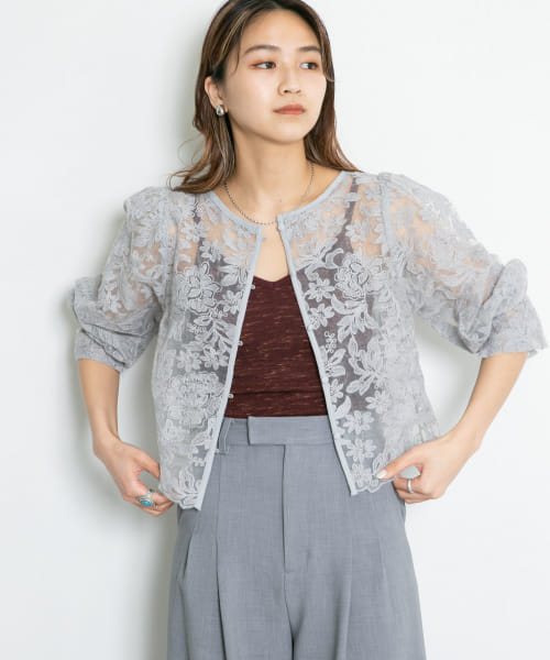 セール 20%OFF】オーガンジーフラワークロップドブラウス