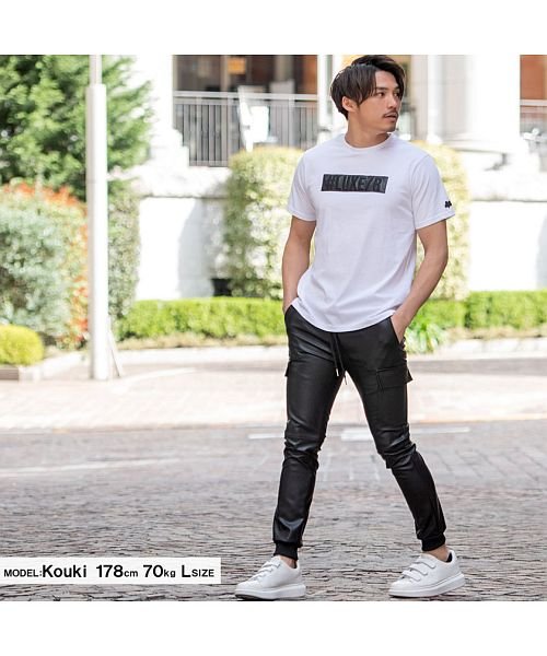 Luxe R 立体puレザーボックスロゴクルーネック半袖tシャツ メンズ ブランド カジュアル 大人 おしゃれ スポーツ クルーネック ロゴ カットソー 黒 白 エスビーセレクト Sb Select D Fashion