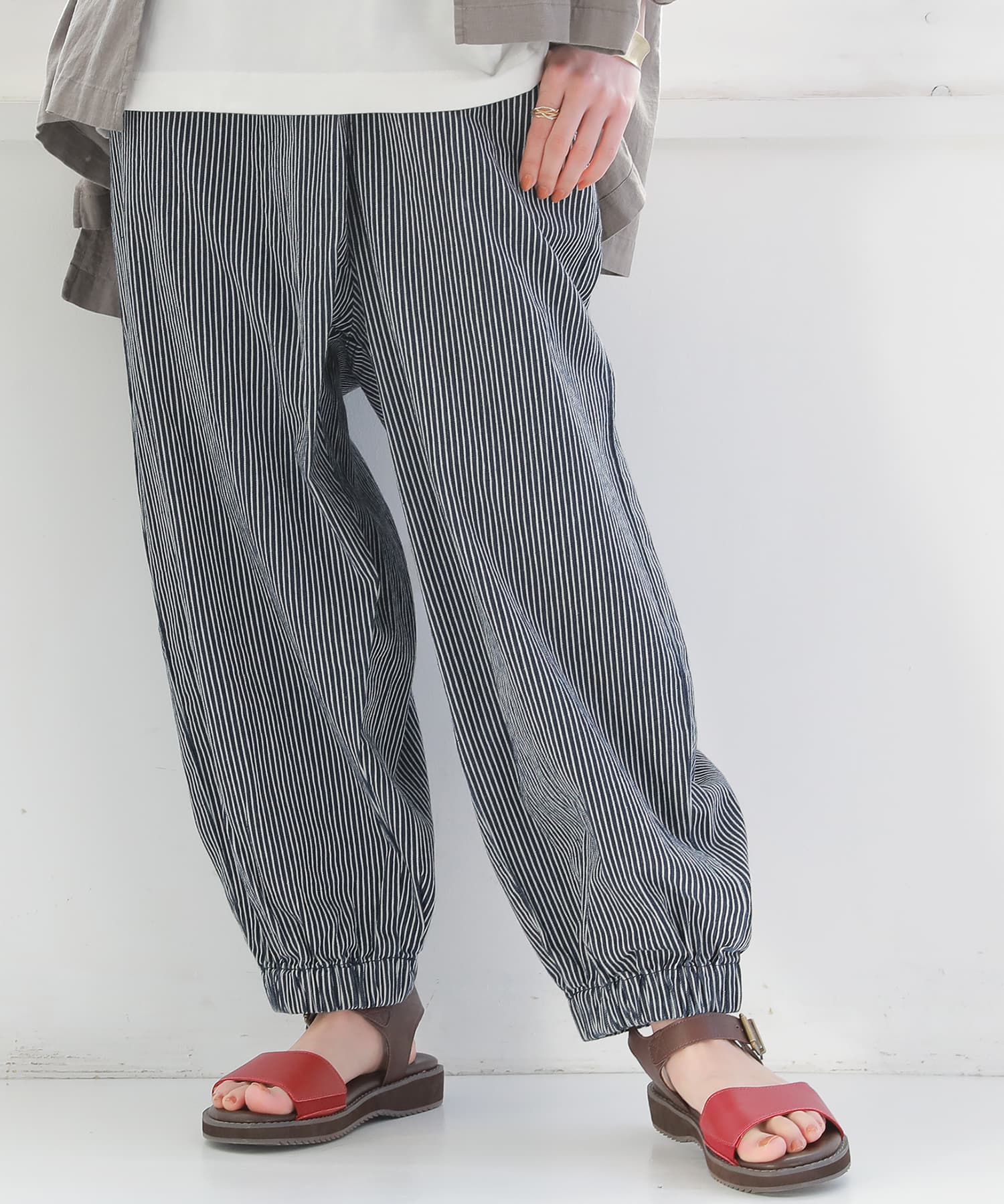 オシャレウォーカーヒッコリーサルエルパンツ