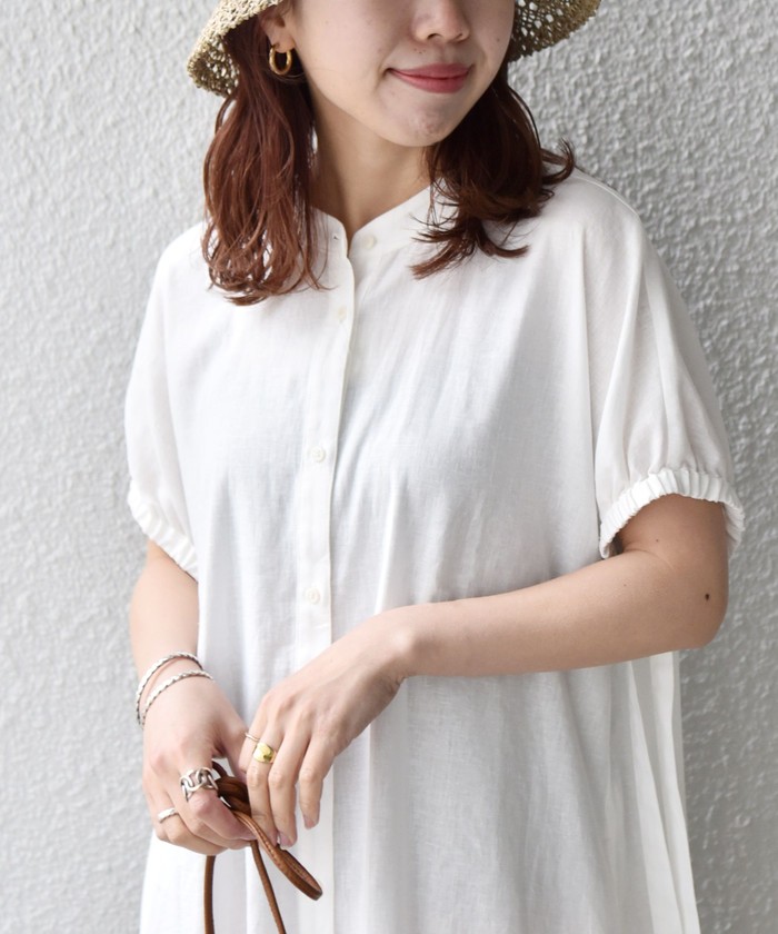 なっちゃん様美品シップスエニィリネンミックススリーブリボンパフシャツワンピース♪ 美品 シップスエニィ リネンミックス スリーブリボンパフシャツ