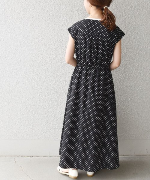 Ships Any ウォッシャブル ドット バンドカラー フレンチスリーブ ロング ワンピース シップス エニィ ウィメンズ Ships Any Womens D Fashion