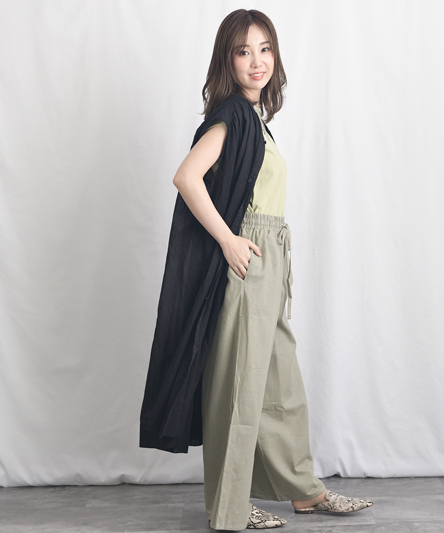 mihoumezawa シルクリネン　ワイドパンツ miho umezawa 】 COTTON LINEN CANVAS cocoon wide pants | le