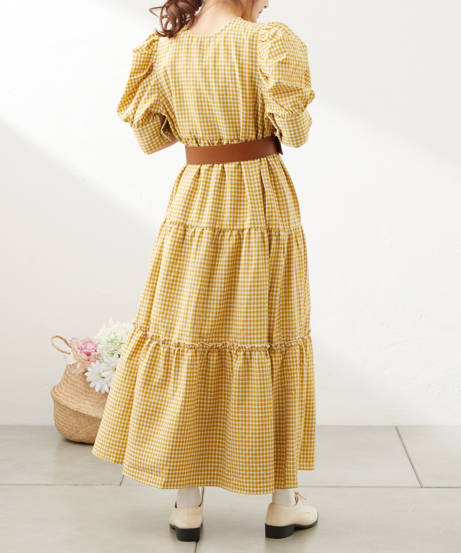theredthread S oval pleats dress ワンピース（セール】前後