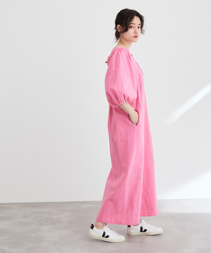 ADAM ET ROPE リネンボリュームスリーブワンピース ADAM ET ROPE' ワンピース 「WEB限定」・「新色追加」リネン