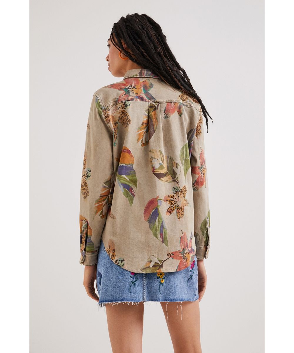 【美品】 Desigualデシグアル　総柄　花柄　レーヨン　ブラウス　長袖シャツ 美品】 Desigualデシグアル 総柄 花柄 レーヨン ブラウス 長袖