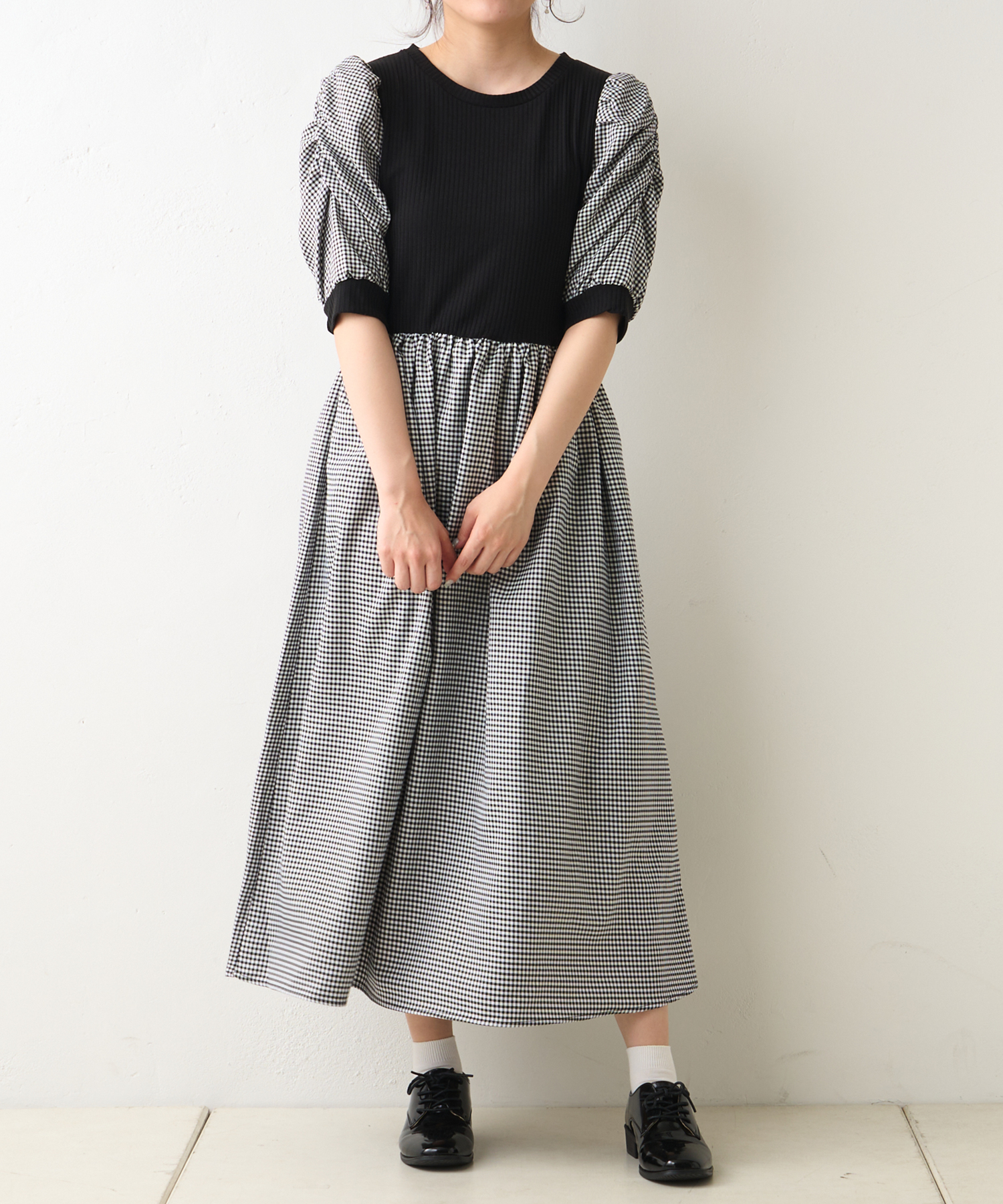 クーポン】【セール 82%OFF】リブ×チェックドッキングワンピース クーポン】【セール 82%OFF】リブ×チェックドッキングワンピース