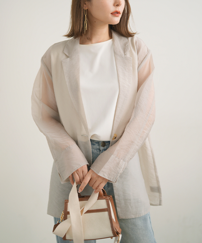 styling/ シアージャケット ベージュ ジャケット シアージャケット シアー 羽織 オーガンジー 韓国
